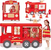 Viga Toys Didelis medinis gaisrinės automobilis VIGA Montessori vaikų žaidimams