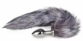 Easytoys Rimba Fox Tail Aliuminio Intimate Plug - Sidabrinis & Pilkas Faux Fur, Medium