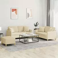 Sofa Sofos komplektas su pagalvėmis, 3 dalių, kreminis, audinys