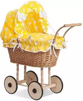My Sweet Baby Lėlės pintas vežimėlis su gelta patalyne – natūralus