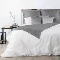 Eurofirany NOVA3 aukštos kokybės medvilninio satino vienspalvės patalynės komplektas, 180 X 200 cm, 2 vnt. 70 X 80cm, spalva: balta / plieno Patalynė