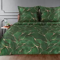 Eurofirany Žalios ir auksinės spalvos satino patalynės komplektas, 160x200 cm antklodės užvalkalas su pagalvių užvalkalais, dovanų pakuotė, medvilnės satinas, miegamojo tekstilė Patalynė