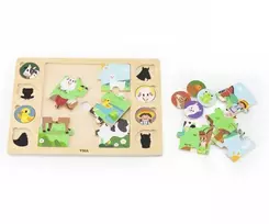 Viga Toys Mediniai dėlionės puzzle VIGA Atspėk iš šešėlio ferma 17 detalių