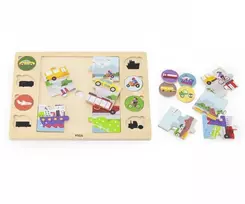 Viga Toys VIGA Medinė Dėlionė Spėk pagal Šešėlį - Transporto Priemonės 17 el.