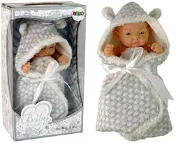 Lėlė kūdikis su pilka antklode, 24 cm