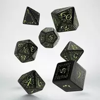 Q Workshop Kauliukų Rinkinys Elvish Juodos Ir Fluorescencinės Spalvos Šviečia Tamsoje