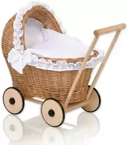 My Sweet Baby Lėlių pintas vežimėlis su balta patalyne ir paminkštinimu