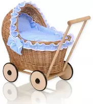 My Sweet Baby Lėlės pintas vežimėlis su mėlyna patalyne ir paminkštinimu