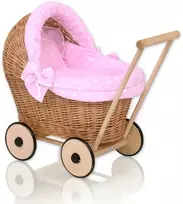 My Sweet Baby Lėlės pintas vežimėlis su rožine patalyne ir paminkštinimu