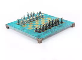 Manopoulos Cycladic Art Kieto Žalvario Šachmatų Rinkinys 28x28cm Su Šachmatų Figūrėlėmis