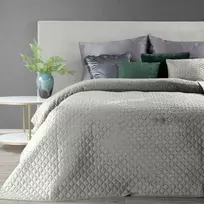 Eurofirany Sidabrinis geometrinis aksominis užtiesalas, dvipusis dekoratyvinis lovos užtiesalas, 220x240 cm, karšto spaudimo dygsniavimas, modernus miegamojo dekoras, prabangi lovatiesė Lovatiesė