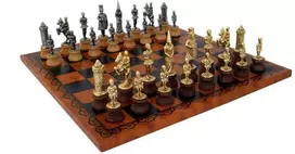 Italfama Metaliniai/ mediniai šachmatai CAMELOT su dirbtinės odos žaidimo lenta
