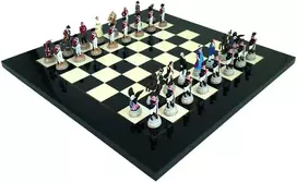 Italfama Amerikos revoliucija: šachmatai su juoda žaidimo lenta iš Guobos medienos