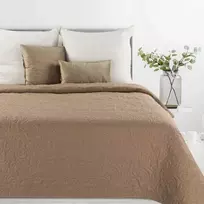 Eurofirany Dekoratyvinė lino išvaizdos lovatiesė, 220x240 cm, poliesteris, karšto spaudimo raštas, lovai ar sofai, minkštas užpildas, smėlio spalvos, prabangus užtiesalas miegamajam Lovatiesė