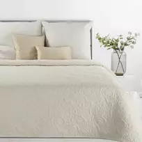 Eurofirany Kreminė lino imitacijos dekoratyvinė lovatiesė, 220x240 cm, minkštas užpildas, zigzago raštas, sofos užtiesalas, lovos uždangalas Lovatiesė