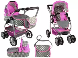 Alice Lėlių vežimėlis Lean Toys 2in1 su krepšiu, pilkas