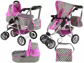 Alice Žaislinis lėlių vežimėlis Lean Toys 2in1, pilkas