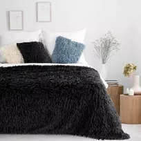 Eurofirany Dirbtinio kailio pledas, 130x170 cm, juodas pliušinis užtiesalas, 580 g/m², 100% poliesteris, jaukus lovos ar sofos užklotas, minkšta antklodė Antklodė