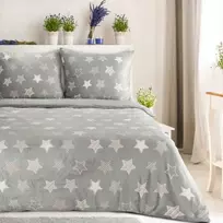 Eurofirany Aksominės patalynės komplektas 220x200 cm, šiltas žieminis antklodės užvalkalas su pagalvių užvalkalais, minkštas poliesterio aksomas, žvaigždžių raštas, šiluminis komfortas, miegamojo tekstilė