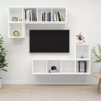 TV staliukas Televizoriaus spintelių komplektas, 4 dalių, baltas, MDP