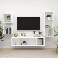 TV staliukas Televizoriaus spintelių komplektas, 4 dalių, baltas, MDP