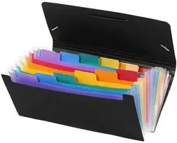 Dėklas dokumentams Viquel Rainbow, 26x13,5cm, 12 skyrelių, su gumelėmis, plastikinis, juodos spalvos