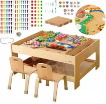 MASTERKIDZ medinis edukacinis stalas + STEM sienos priedai + 563 kaladėlės