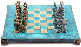 „Spartos karys“ metalinių šachmatų rinkinys su 28cm šachmatų lenta Manopoulos