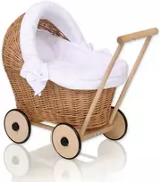 Ranku Darbo Es Pinti lėlių vežimėlis su balta patalyne ir paminkštinimu