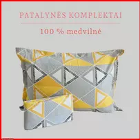 100 proc. medvilnės patalynės komplektas - Antklodės užvalkalas 200x200 cm. + pagalvės užvalkalai 50x70 cm. (2 vnt.)