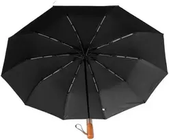 OEM automatinis sulankstomas skėtis su medine rankena, 10 briaunų, XXL, 115 cm, juodas