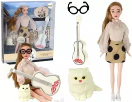 Lean Toys Lėlė Emily su gitara ir kačiuku
