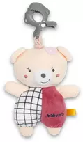 Baby Mix Teddy Bear rožinis pliušinis žaislas su žaisline mašina ir segtuku