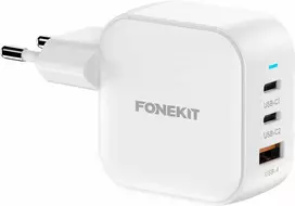 FoneKit GaN PD 70W -verkkovirtalaturi, USB-C + USB-C + USB-A, valkoinen