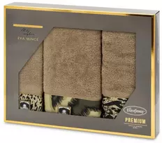 Rankšluostis Eurofirany Medvilninių rankšluosčių rinkinys dėžutėje, 3 dalys, 500g/m², dekoratyviniai elementai, 30x50 cm, 50x90 cm, 70x140 cm, smėlio spalva, vonios tekstilė