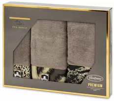 Rankšluostis Eurofirany Medvilninių rankšluosčių rinkinys dėžutėje, 3 dalys, 500g/m², tamsiai smėlio spalva, dekoratyviniai elementai, vonios kambariui, dovana