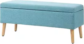 HOMCOM Suoliukas Minkštas suoliukas su daiktadėže Lovos suoliukas su linine išvaizda prieškambario miegamajame Svetainė Guma Mėlyna 110 x 39 x 45 cm