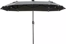Outsunny Dvigubas skėtis 295x219cm, sodo skėtis su LED, reguliuojamu pasvirimo kampu, rinkos skėtis, tamsiai pilkas