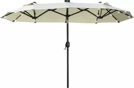 Outsunny Dvigubas sodo skėtis su LED, reguliuojamo pasvirimo kampo skėtis - smėlio spalvos 295 x 219 cm