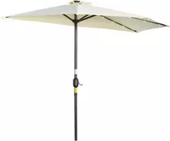 Outsunny pusinis skėtis, 265 x 240 cm, balkono skėtis su LED apšvietimu, pusapvalis terasos skėtis su rankine alkūne, saulės baterija, sodui, metalinis, smėlio spalvos