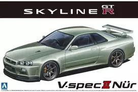 Aoshima Nissan Skyline GT‑R R34 V‑spec II Nür 2002, 1/24 modelis