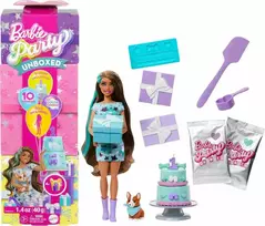 Mattel BARBIE PARTY UNBOXED REVEAL siurprizų rinkinys - tamsiaplaukė lėlė (JFG72)