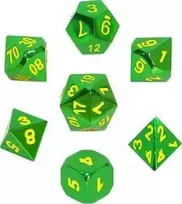 REBEL RPG Dice Set - Metal - Žalias with Geltona Numbers