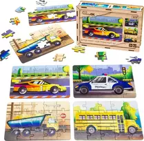 PuzzleOK medinis galvosūkis 4in1 transporto priemonių dėlionės rinkinys Transporto automobiliai