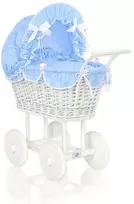 My Sweet Baby Lininis lėlių vežimėlis su mėlyna patalyne – baltas