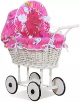 My Sweet Baby Lėlės pintas vežimėlis su rožine patalyne – baltas