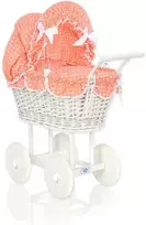 My Sweet Baby Lėlės pintas vežimėlis su persikine patalyne – baltas