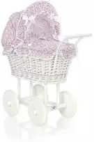 My Sweet Baby Lėlės pintas vežimėlis su rožine patalyne – baltas