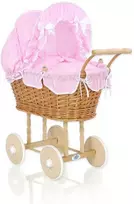 My Sweet Baby Lėlės pintas vežimėlis su rožine patalyne – natūralus