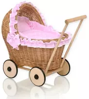My Sweet Baby Lėlės pintas vežimėlis su rožine patalyne ir paminkštinimu